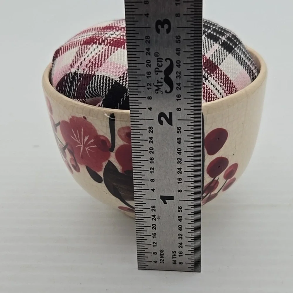 Pincushion Pin Cushion Handmade‎ from Vintage Antique Quilt & Japan Bowl